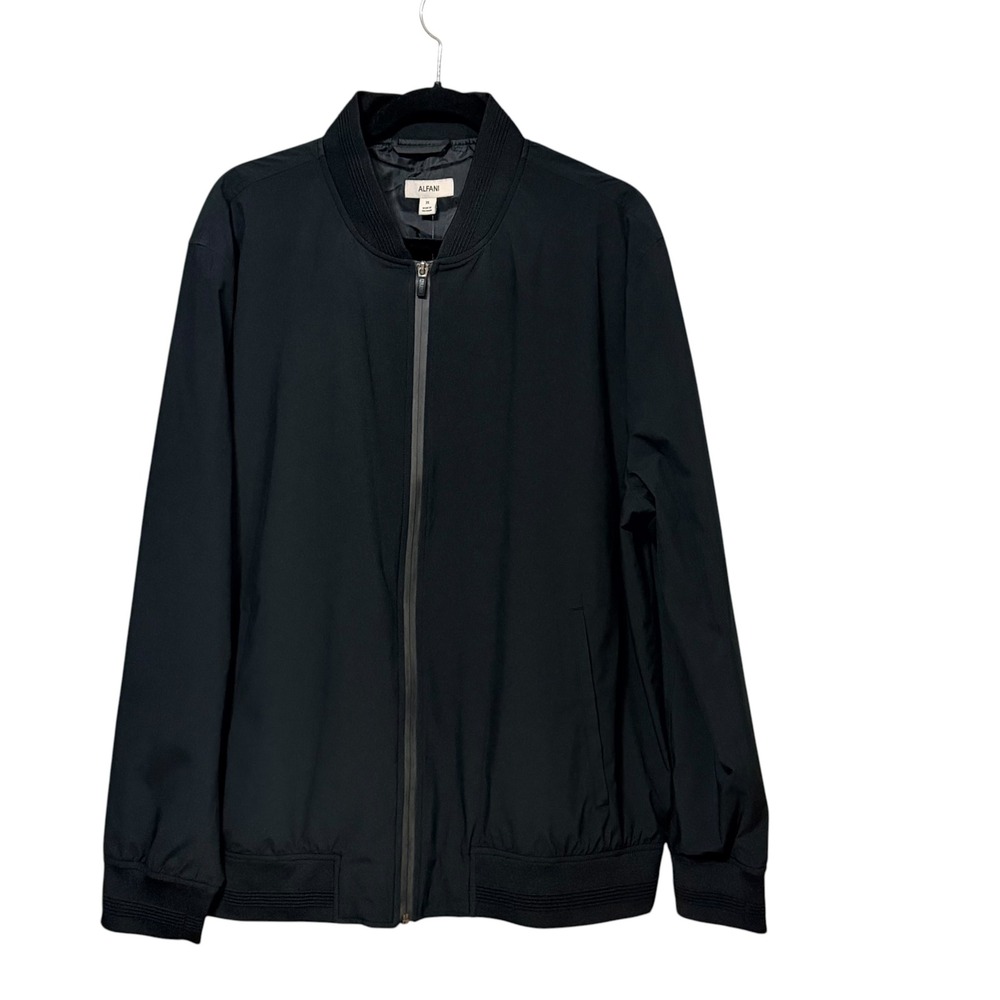 Alfani Mens Black Bomber Jacket Full Zip Lightweight Lined Size XL